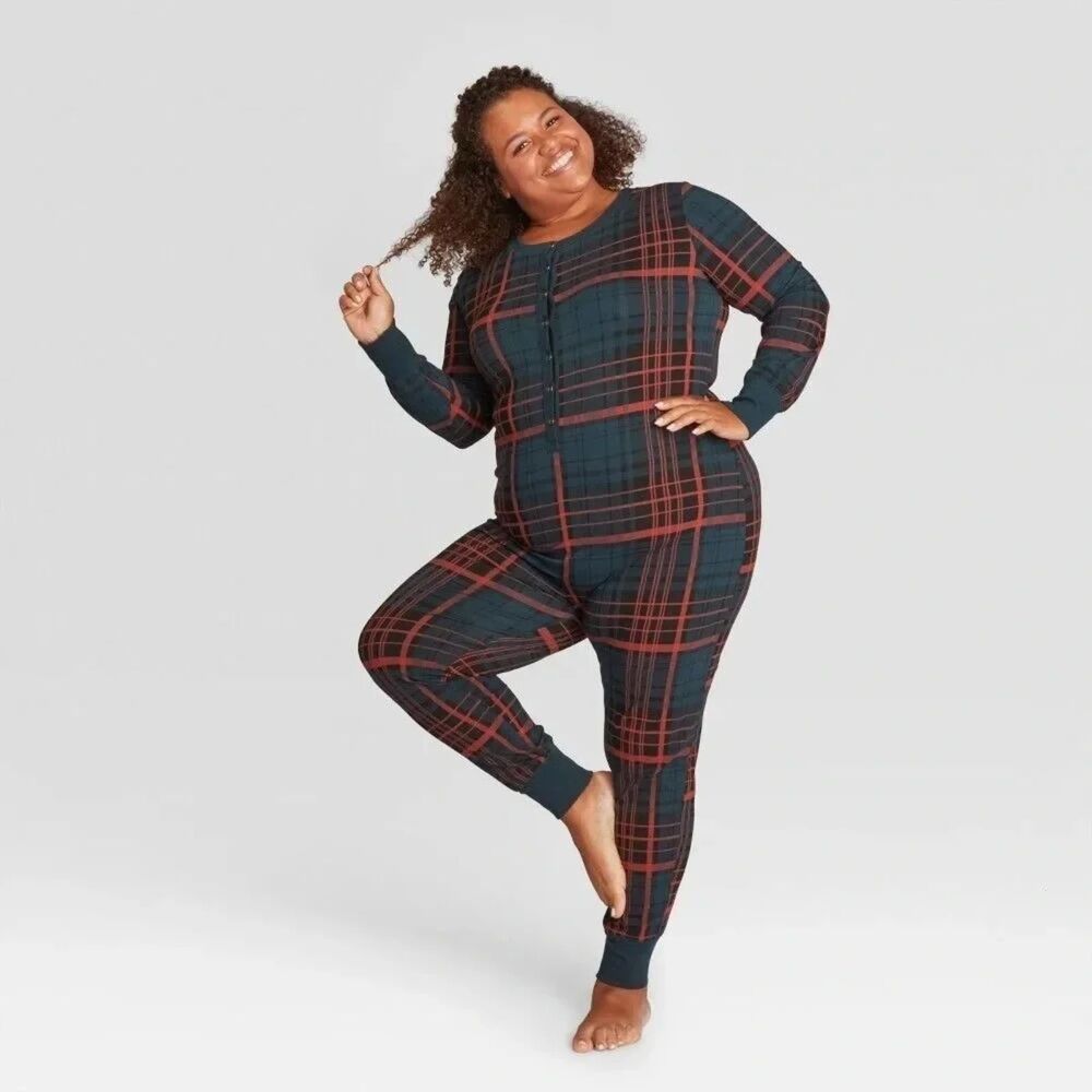 Hearth and Hand with Magnolia Pajamas Union Suit One Piece Plaid Holiday Size XL